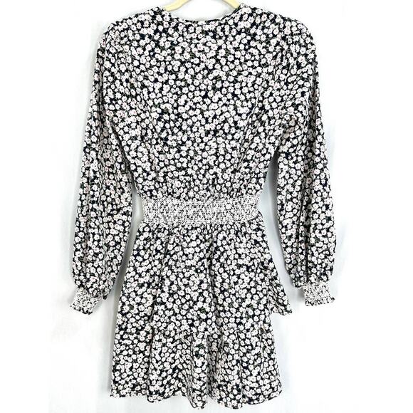 AQUA Smocked Tiered Mini Dress Navy Blue Ditsy Floral Print – Size XS - Picture 8 of 9